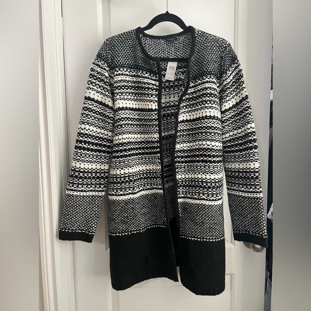 Ann Taylor Black and White Striped Cardigan